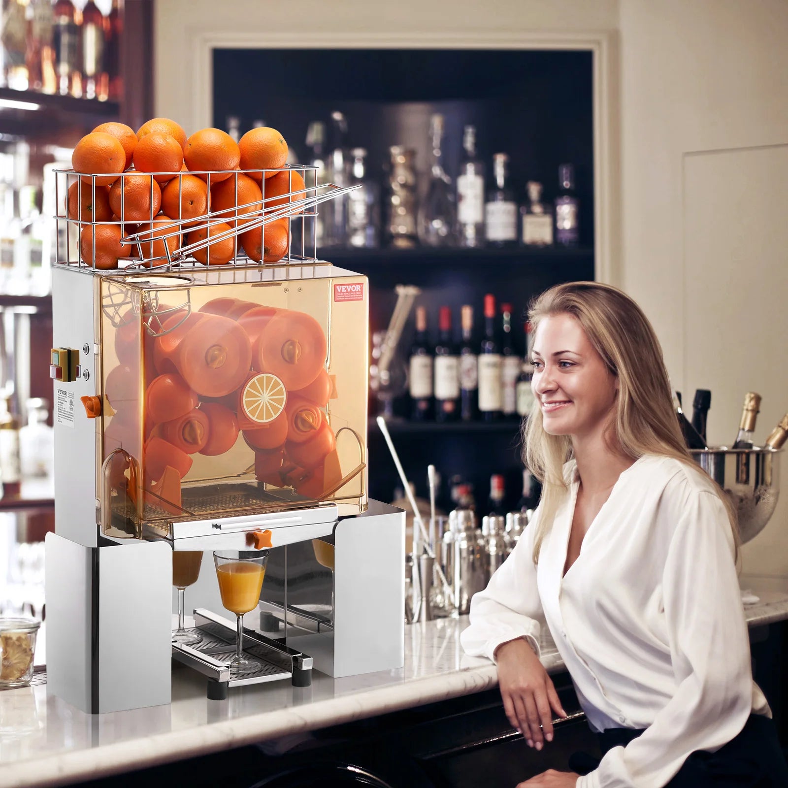 SucceBuy Commercial Orange Juicer Machine Automatic Juice Extractor Stainless Steel Orange Squeezer with Pull-Out Filter Box ﻿