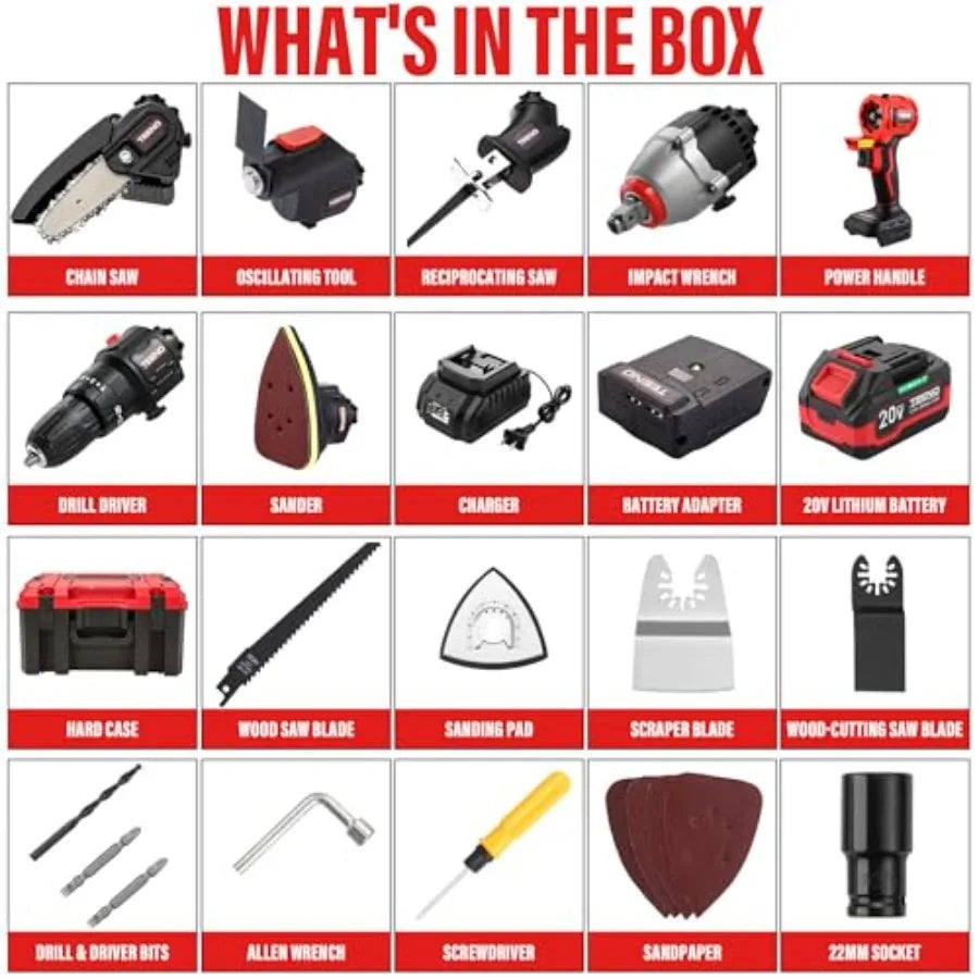 【Spot goods】20V Brushless Power Tool Combo Kit 6-in-1 Cordless Interchangeable Multi-Tool Set Drill Impact Wrench Oscillating T