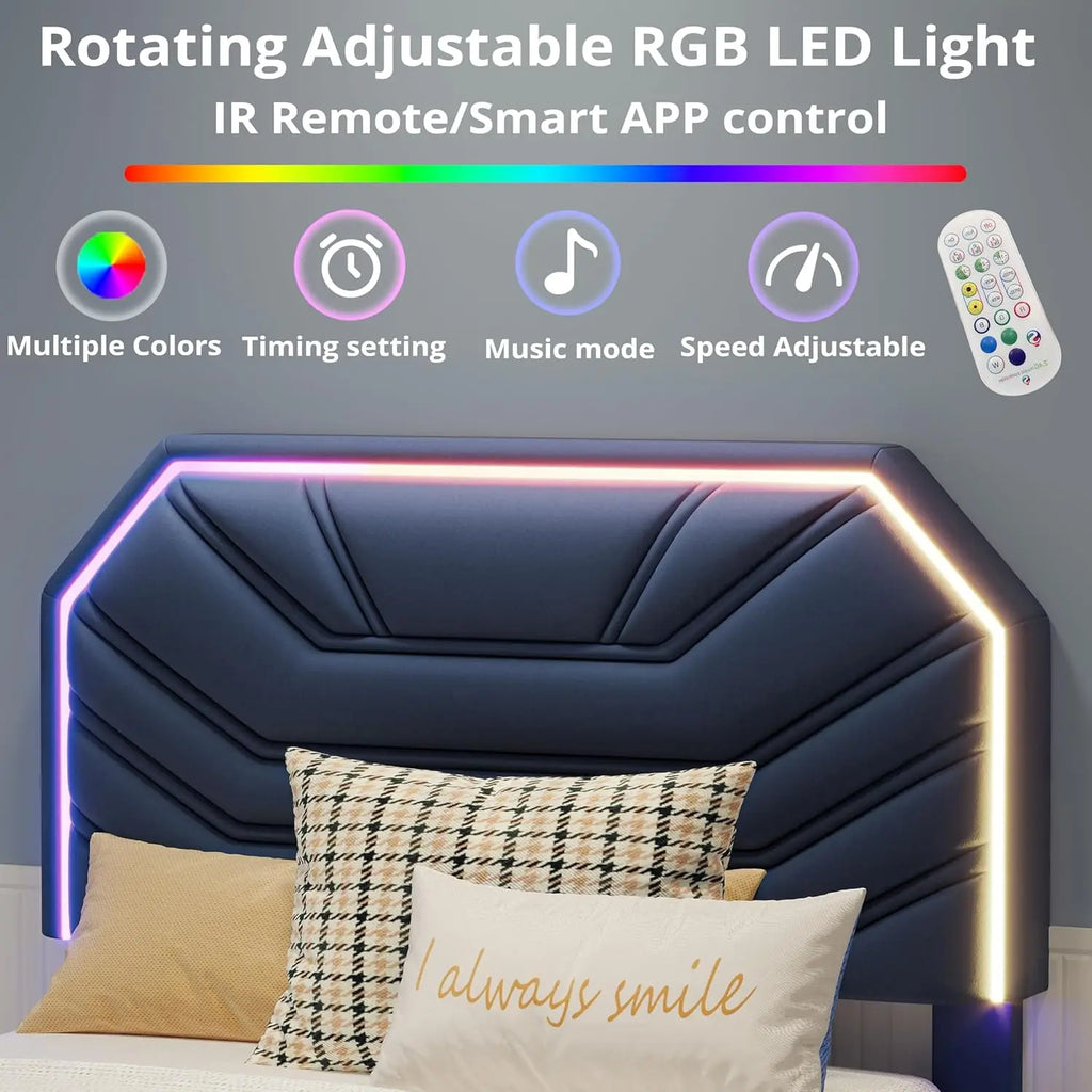 LIKIMIO Twin / Twin XL Bed Frames with Lighted Headboard, Upholstered Modern Cama Twin Platform Bed with Heavy Duty Supports