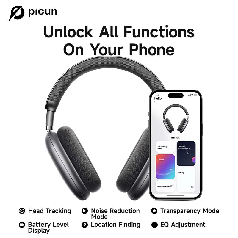 Picun F8 Pro -52dB Adaptive ANC Over Ear Headphone HIFI 3D Spatial Audio Wireless Earphone Bluetooth 6.0 140H Time Headset