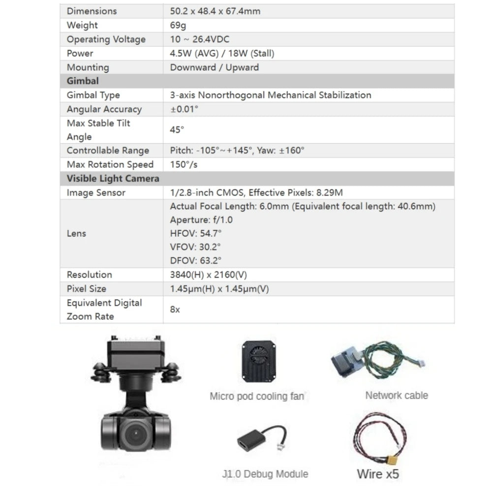 NCZOBOE 4K Micro Thermal Imaging Drone Gimbal Camera -High-Definition FPV Quadcopter with Visible Light Three-Axis Stabilization