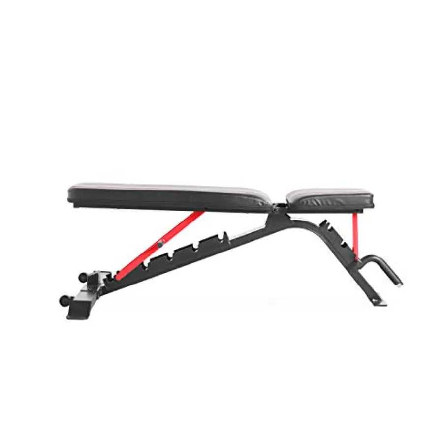 Strength FID Workout Bench for Flat Incline Decline Positions in Black/Red with Durable Steel Frame and Adjustable Backrest