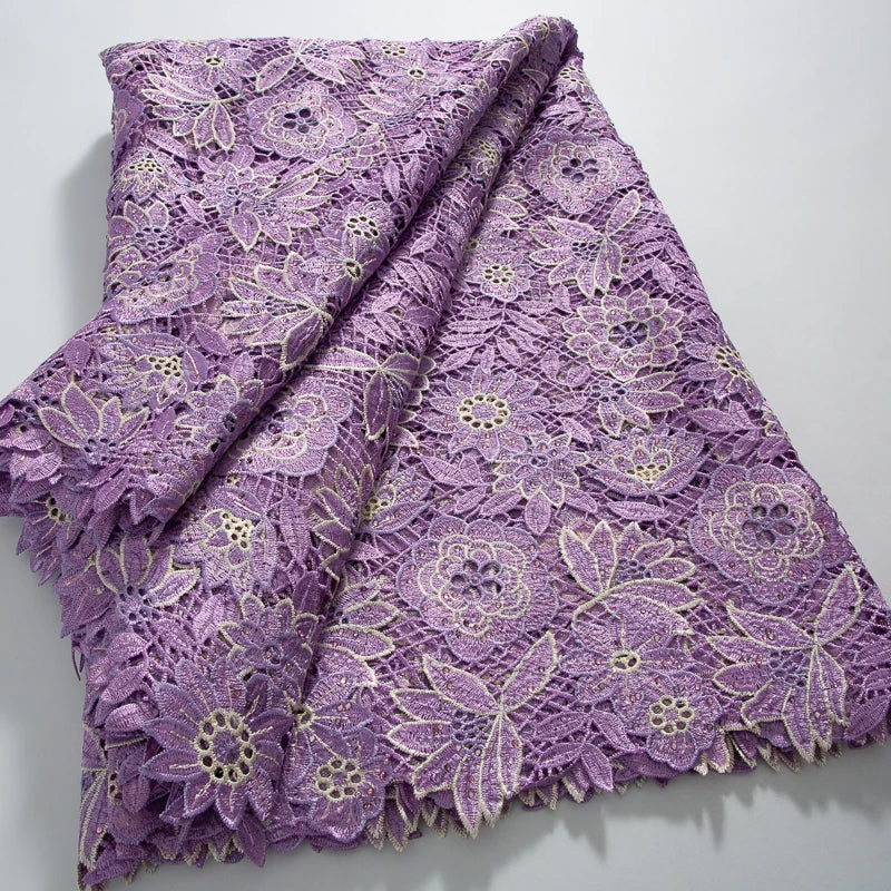 Latest Nigerian Water Soluble Lace Sequins Fabric 2025 High Quality Elegant African Cord Guipure Lace Fabric for Wedding Dress A