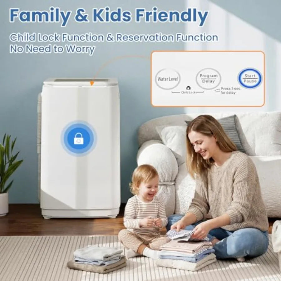 Portable washing machine for apartment/dorm/RV/camping: 17Lbs capacity, full-automatic top load, 10 cycles, 3 water levels, LED