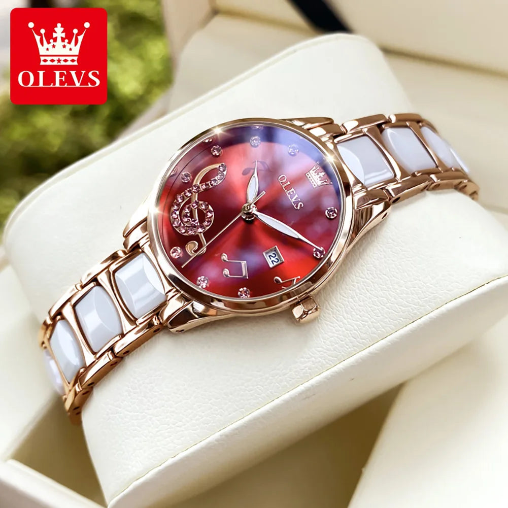 OLEVS 3605 Women Watch Top Brand High Quality Quartz Watch Exquisite Diamond Note Waterproof Dial Dress Ceramic Women Watch