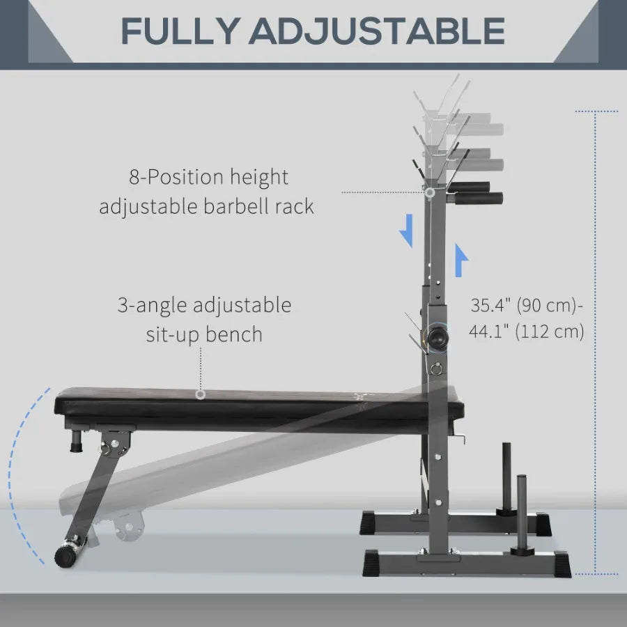 Adjustable Weight Bench Foldable Bench Press with Barbell Rack and Dip Station for Home Gym Strength Training Multiuse Workout