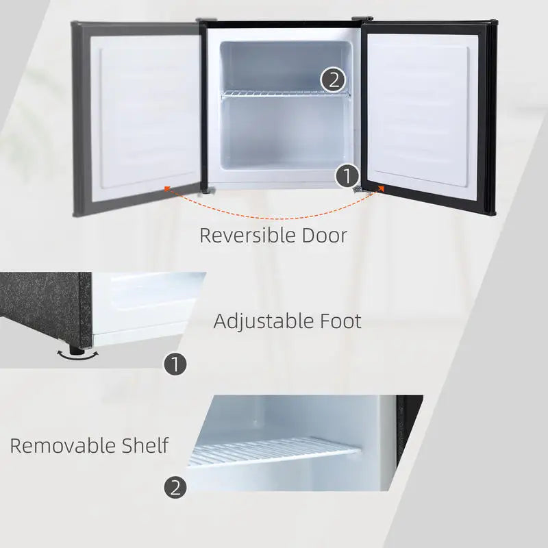 HOMCOM Mini Freezer Countertop, 1.1 Cu.Ft Compact Upright Freezer with Removable Shelves, Reversible Door for Home, Dorm, Apartment and Office, Black