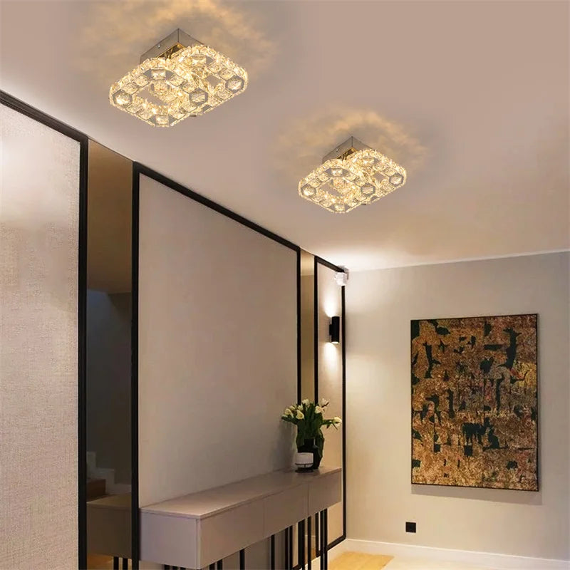 Modern Square K9 Crystal Ceiling Lamp Plafon Stainless Steel Luminaire For Hallway Aisle Home Decor Led Fixture Lustres Lighting