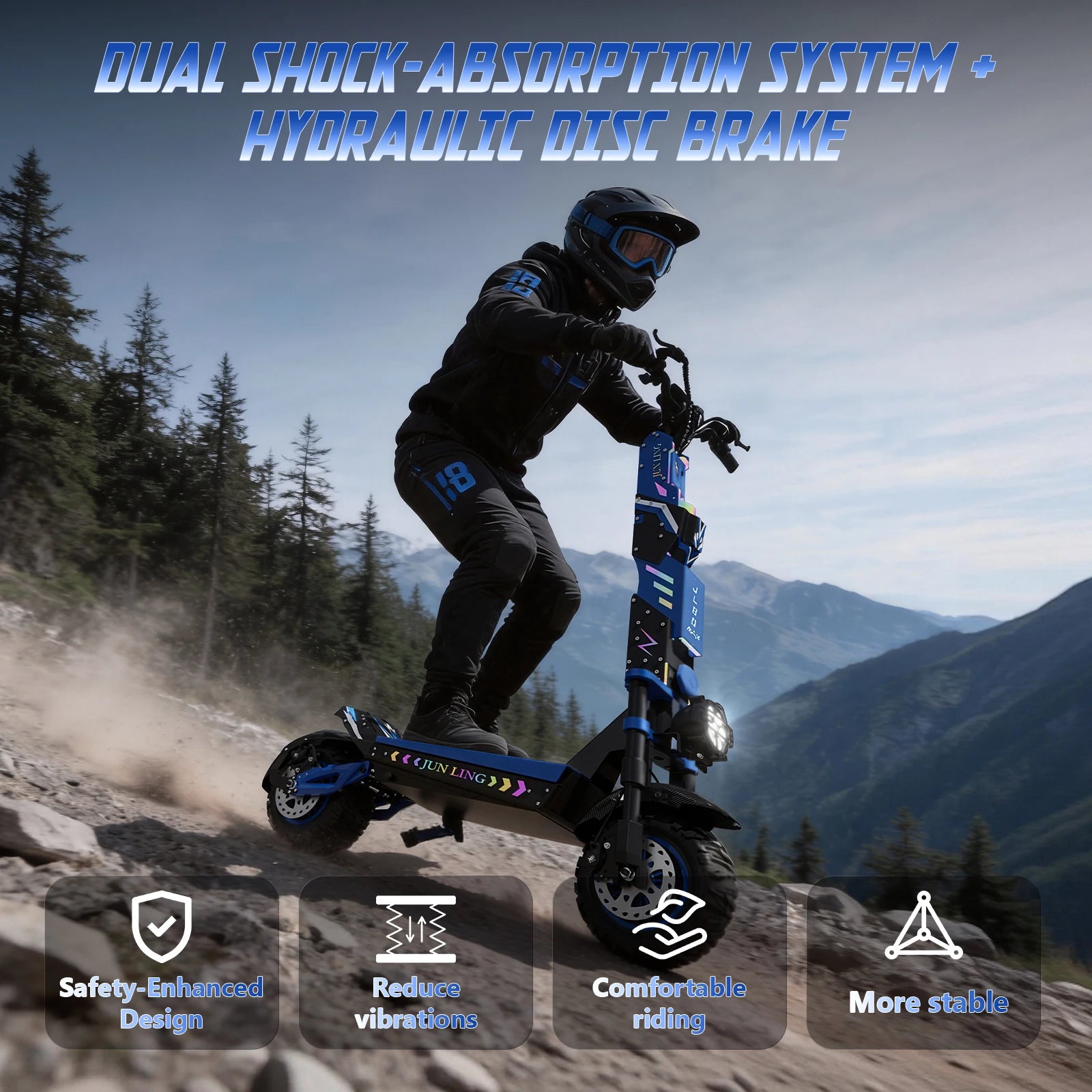 JL80 6000W Dual Motor Electric Scooter for Adults 60V30Ah Battery 40Mph Max Speed 52Mile 12‘’All-Terrain Off-Road Tire Escooter
