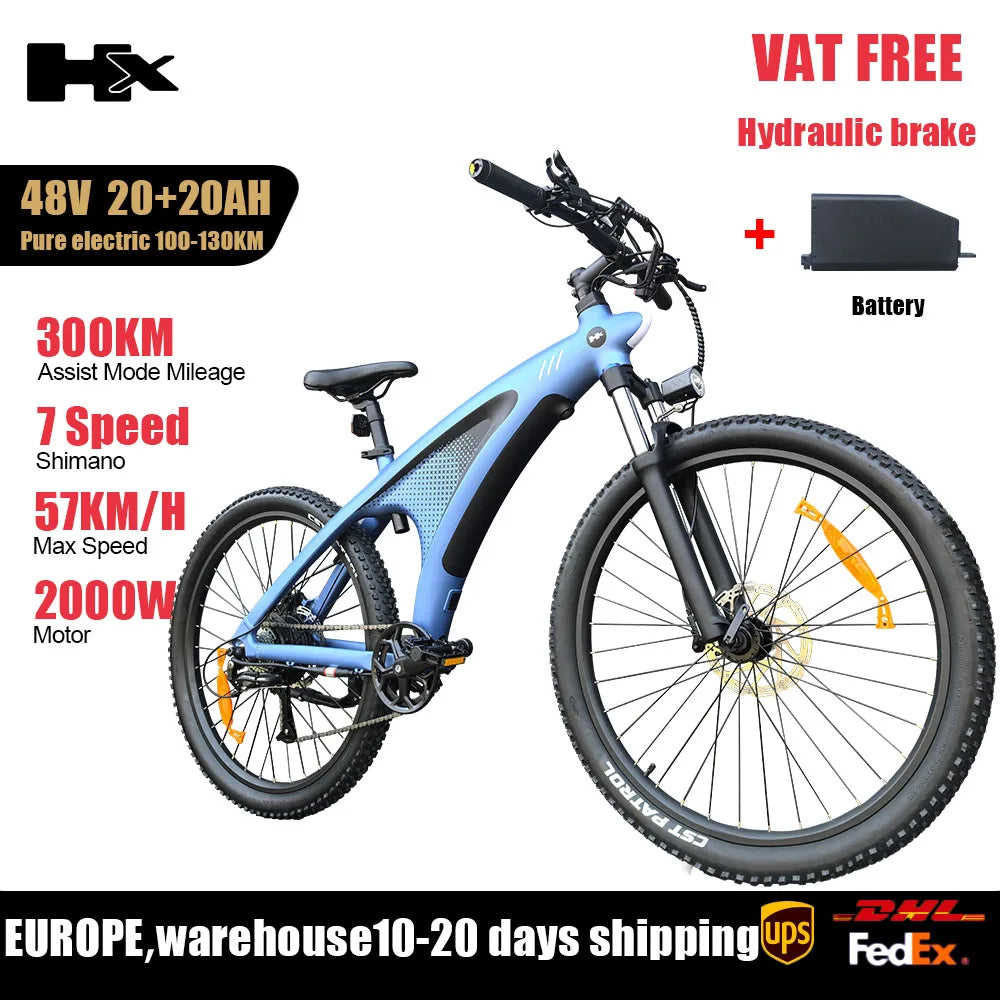 HX Q5 2000W Ebike Adult Electric Mountain Bicycle 27.5 inch Electric Bike 57km/h Removable battery Moped E Bikes Road Bike