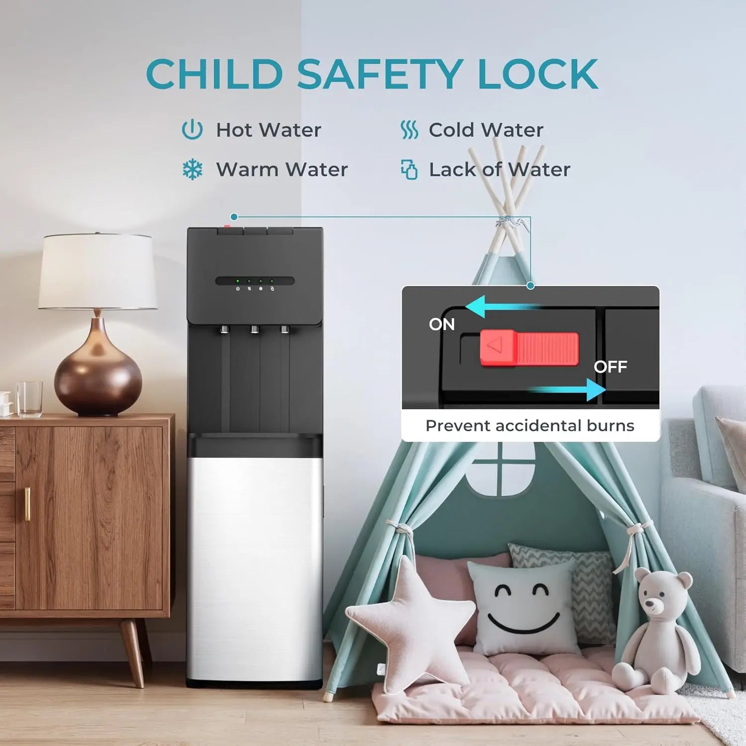 Bottom Loading Water Cooler Dispenser for 5 Gallon Bottle with 3 Temperature Settings, Child Lock & LED Display, for Home Office