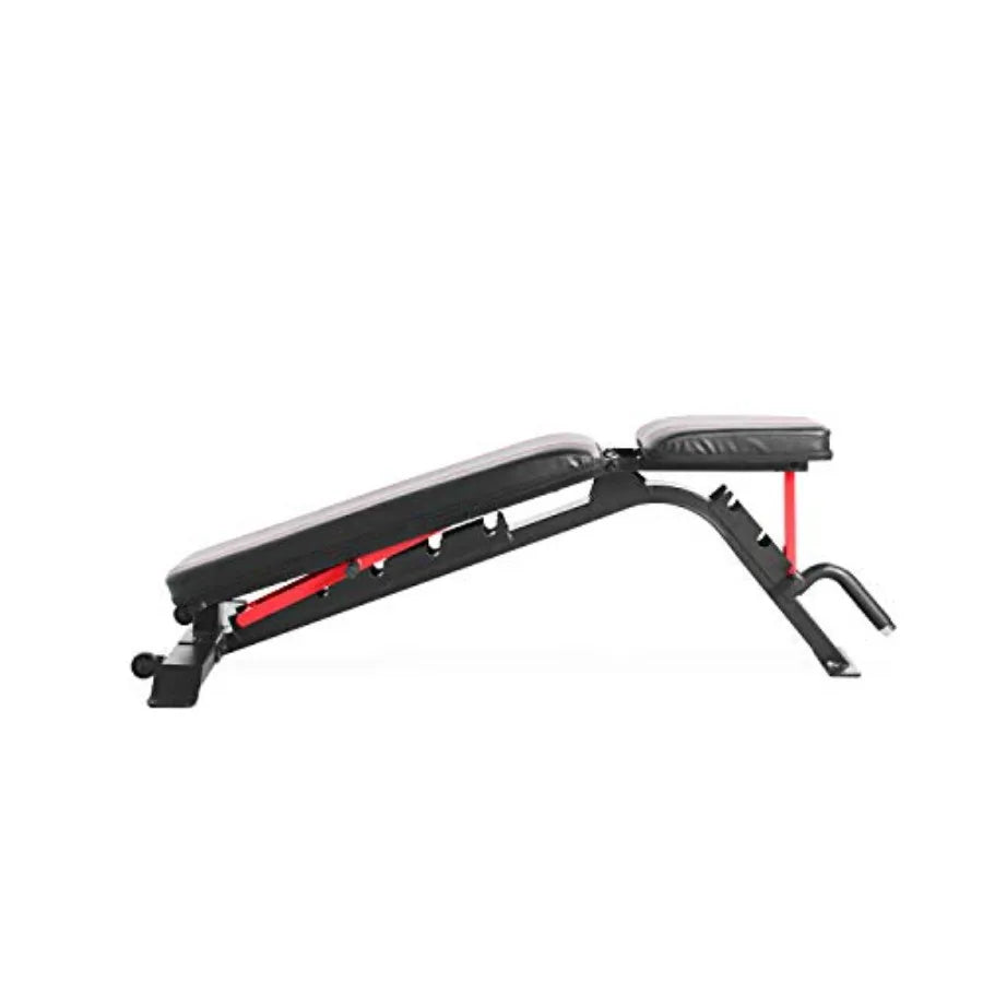 Strength FID Workout Bench for Flat Incline Decline Positions in Black/Red with Durable Steel Frame and Adjustable Backrest