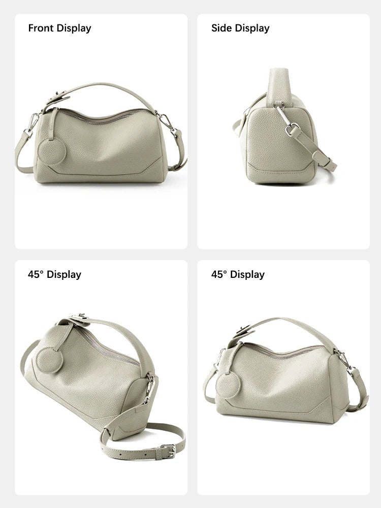 Women's Genuine Leather Shoulder Bag Tassel Boston Bag 2025 Trendy Fashion Bag For Girls Small Grey White Square Bags Shoppers