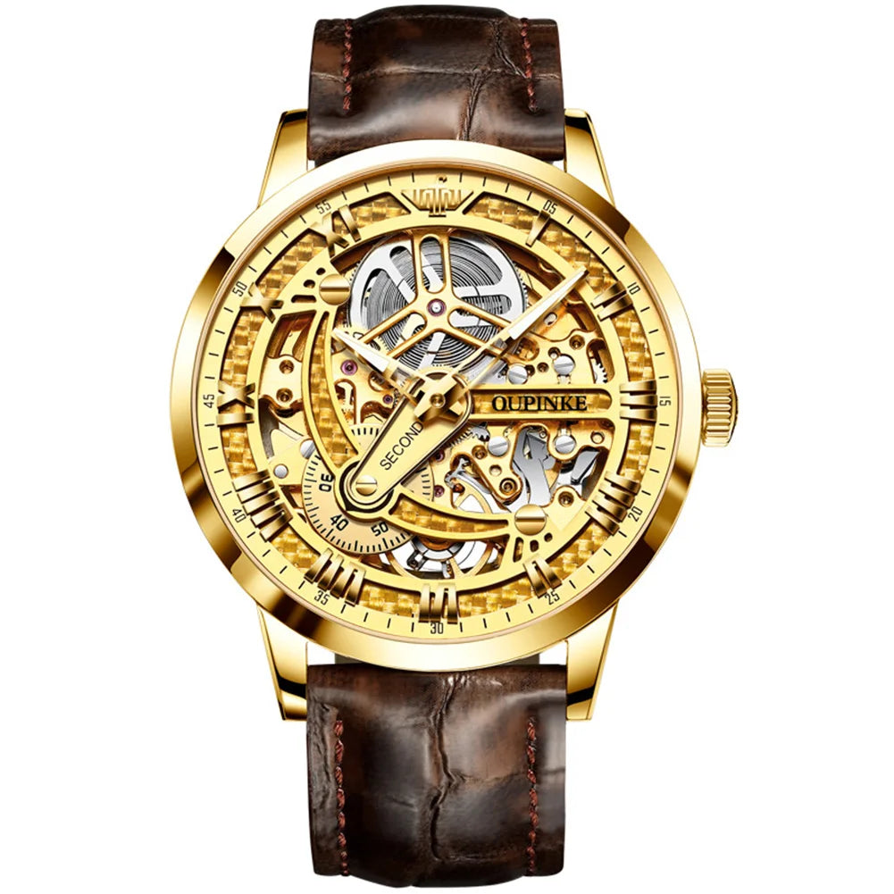 OUPINKE 3173 Man Watches Top Brand Automatic Mechanical Watch For Men Skeleton Flywheel Luxury 50M Waterproof Dress Hand Clock