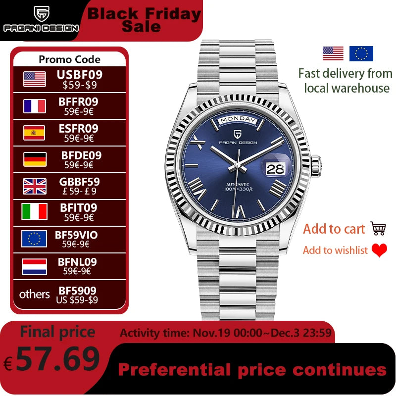 PAGANI DESIGN DD36 Men's Watches Fashion Automatic Watch For Men AR Sapphire Glass ST16 Mechanical Wristwatch Men 2025 New Watch