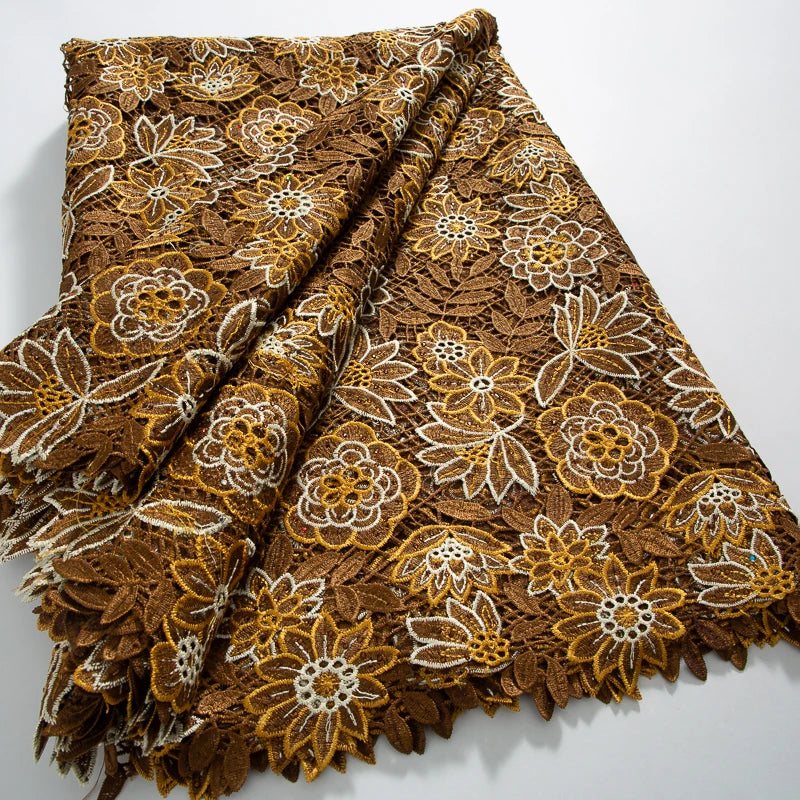 Latest Nigerian Water Soluble Lace Sequins Fabric 2025 High Quality Elegant African Cord Guipure Lace Fabric for Wedding Dress A