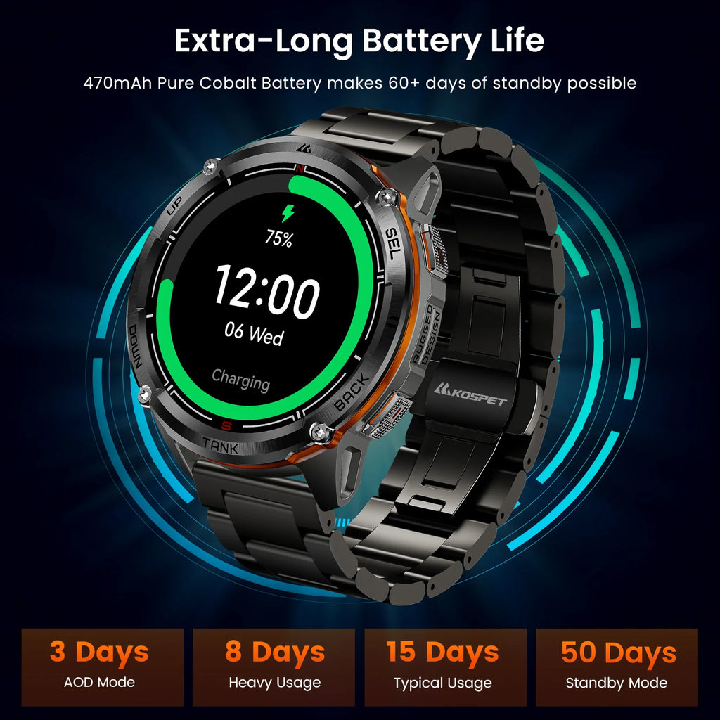 KOSPET TANK T3 Ultra 2 GPS Rugged Smart Watch For Men 5ATM IP69K Waterproof Military Grade Stainless Steel 24/7 Health Monitor