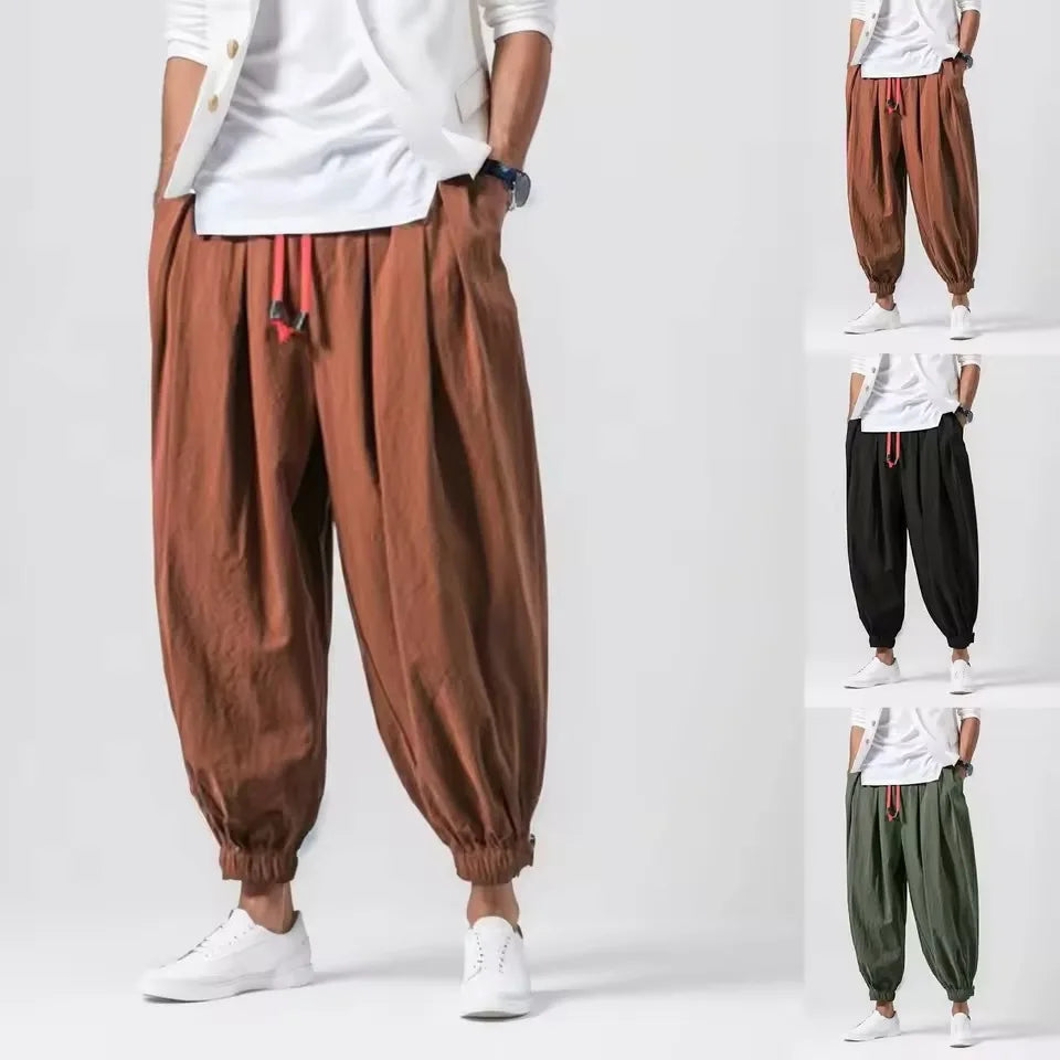 New Oversize Men Loose Harem Pants Autumn Chinese Linen Overweight Sweatpants High Quality Casual Brand Trousers Male
