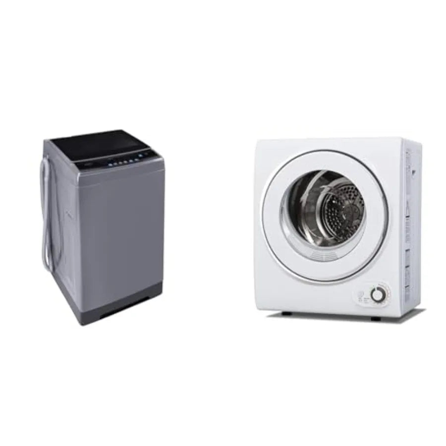 Portable washing machine for small apartments, stainless steel drum, white, 1.6 cu.ft capacity with castor wheels; compact drye