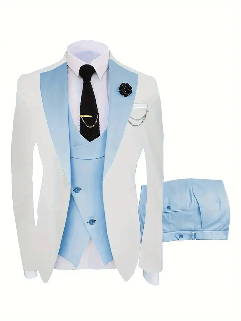 Fashion Men's Suits 3 Piece Groom Bestmen Slim Fit Wedding Prom Party Tuxedo Elegant Formal Events Dress Suit (Blazer+Vest+Pant)