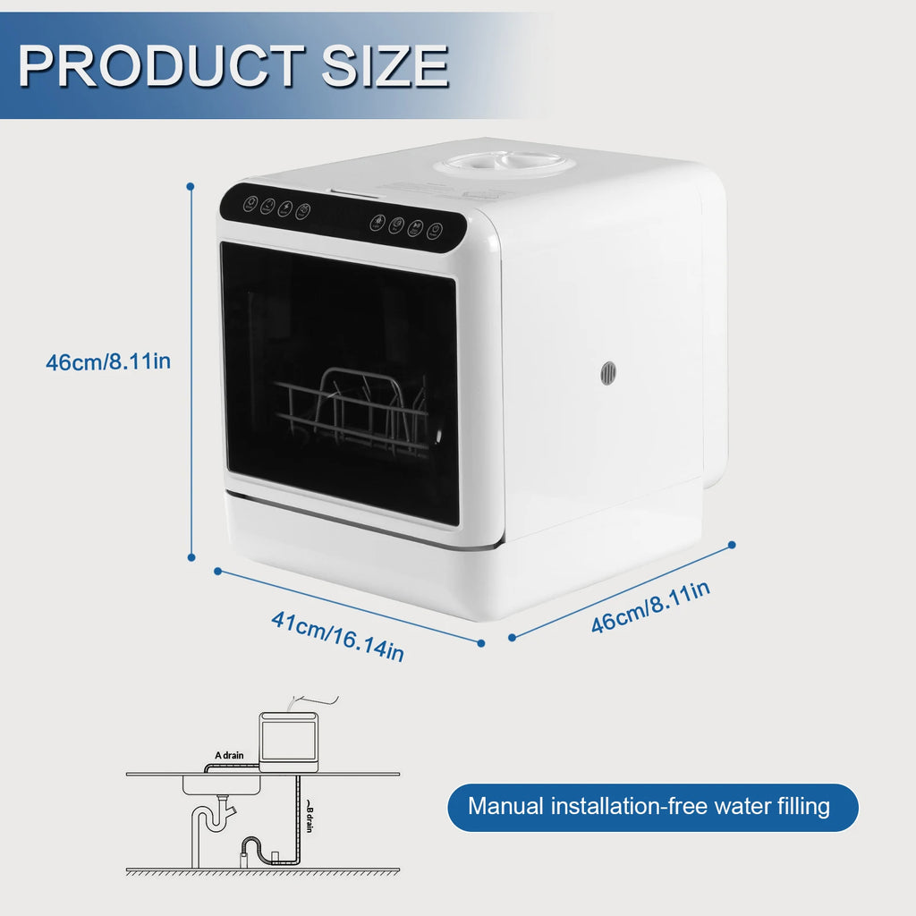 Countertop Dishwasher No Hookup Needed Mini Dishwasher 360° Dual Spray High-Temp& Air-Dry Function for Apartments& RVs
