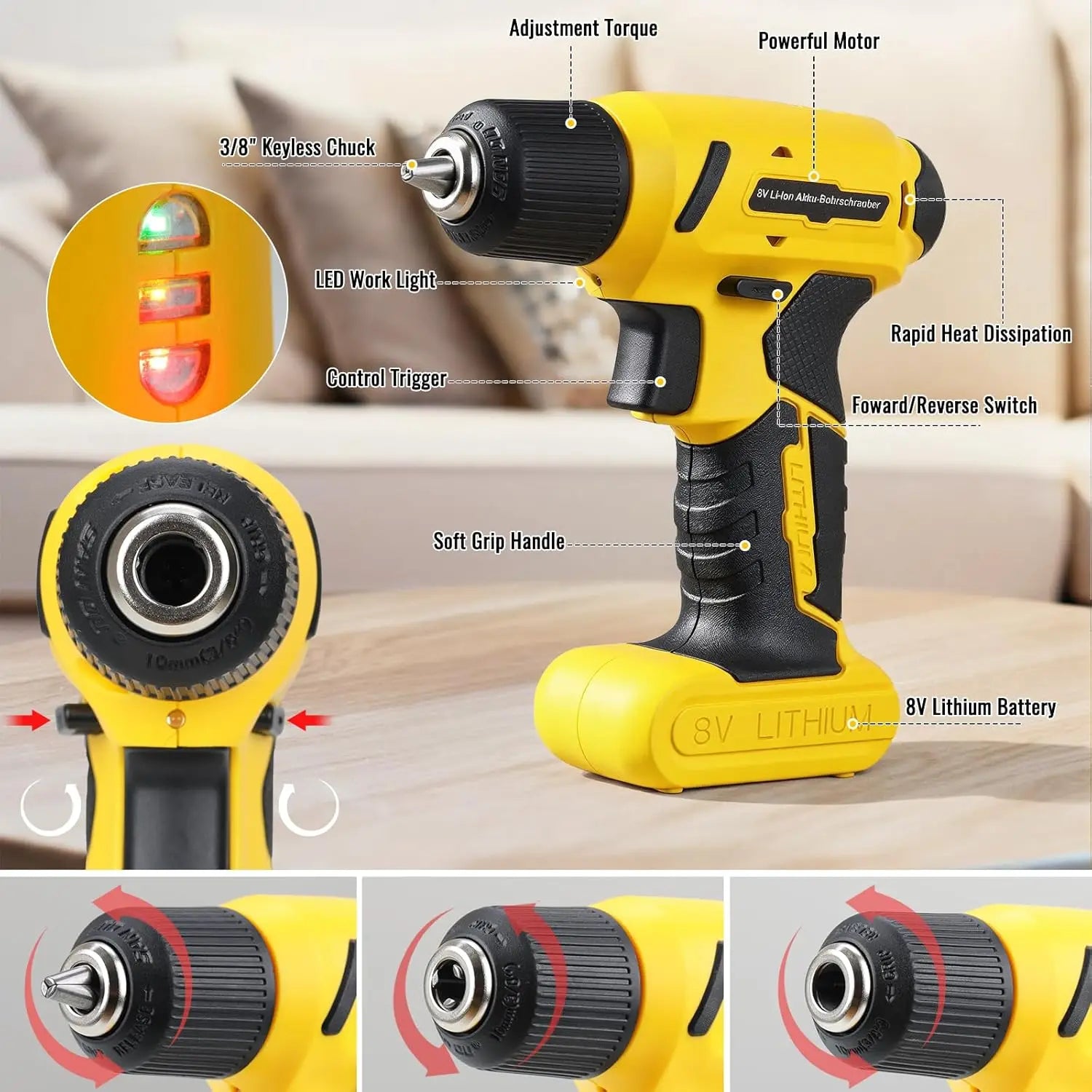 101Pcs 8V USB Electric Power Cordless Drill Driver DIY Tool Kit Set Screw Driver, Drill Bit Set Accessories, Pliers and Hammer