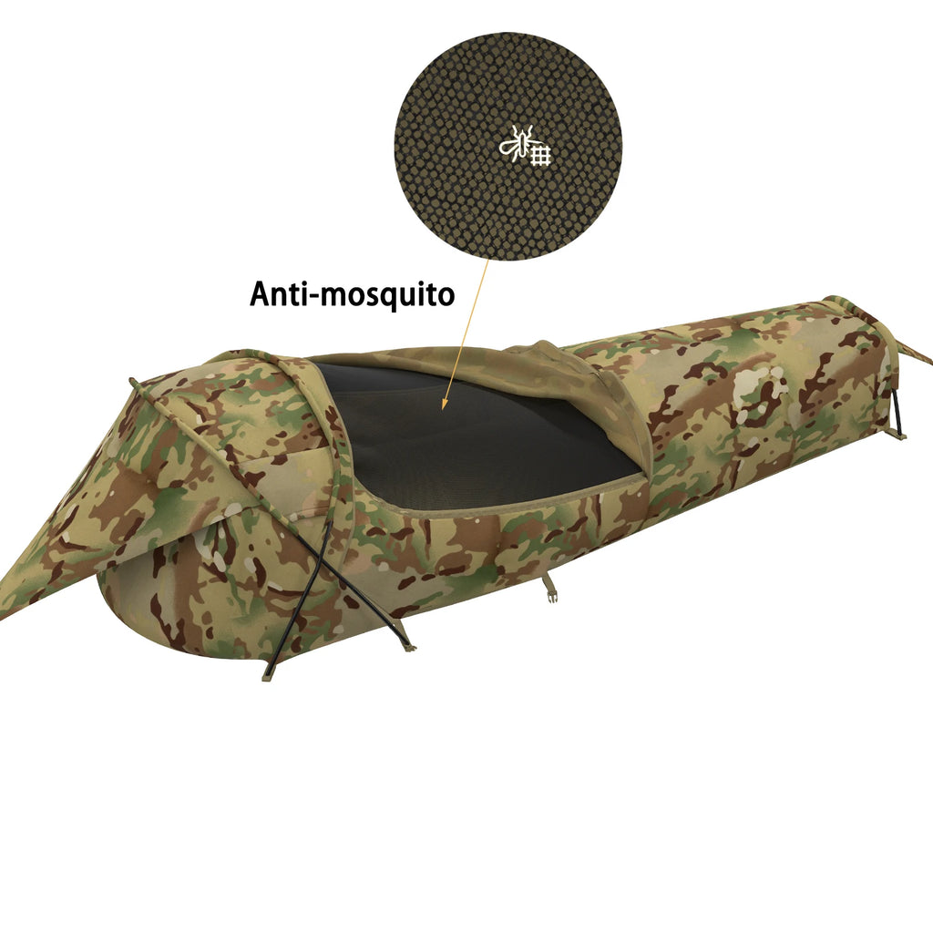 MT Military Hideaway Bivy Cover Stealth Compact Single-Pole Hooped Tent for Modular Sleeping Bag with Mosquito Net Mesh