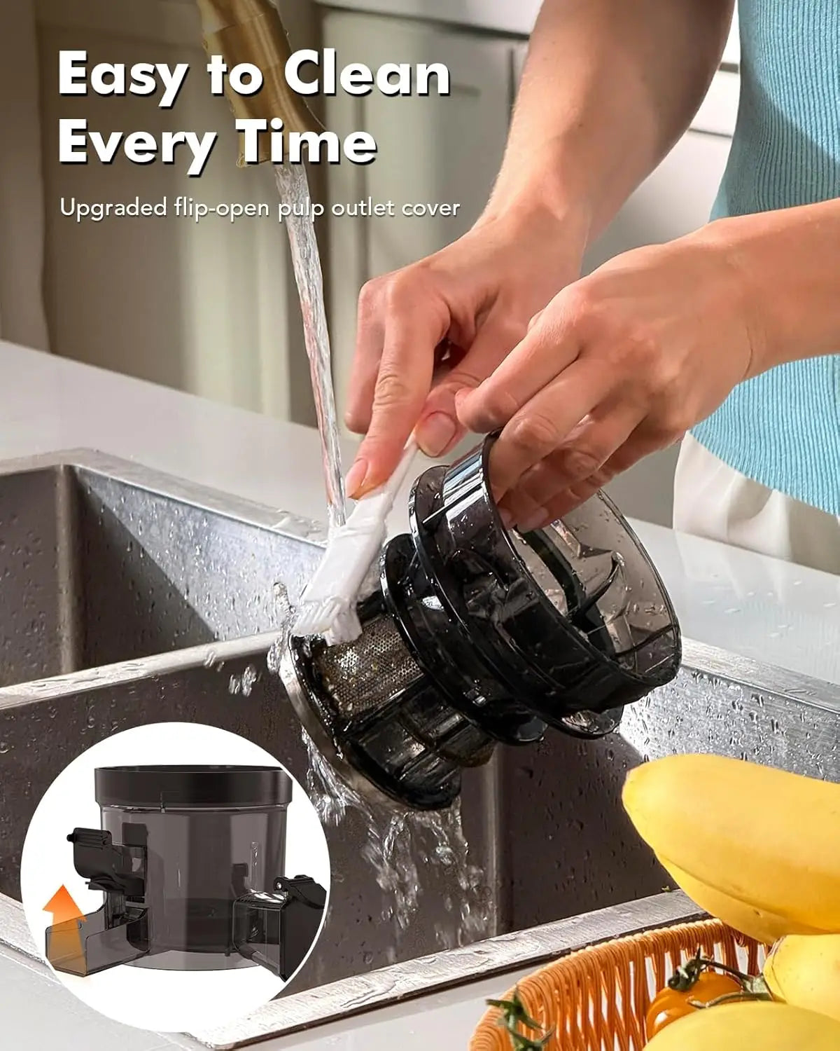 Cold Press Juicer Machines, 5.8'' Large Feed Chute for Whole Fruits and Vegetables, 300W Slow Masticating Juicer, High Juice Yield, 5 Smart Modes, Easy to Clean