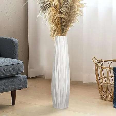 Large White Ceramic Floor Vase 24 Inches - Tall Glossy Glazed Vases for Home Decor, Living Room, Bedroom, Office, Suitable for F