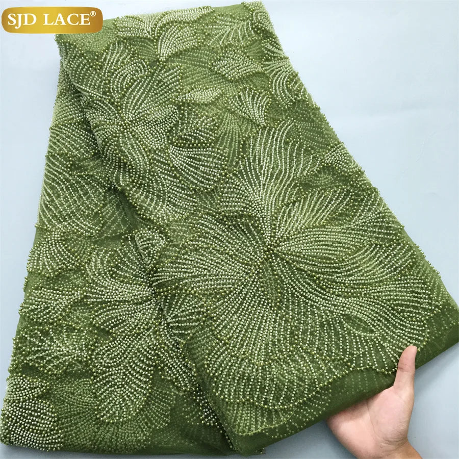 SJD LACE African Luxury Beads Mesh Lace Fabrics Nigerian Tulle 2025 French Tulle Beaded Net Lace for Women Evening Dresses A4034