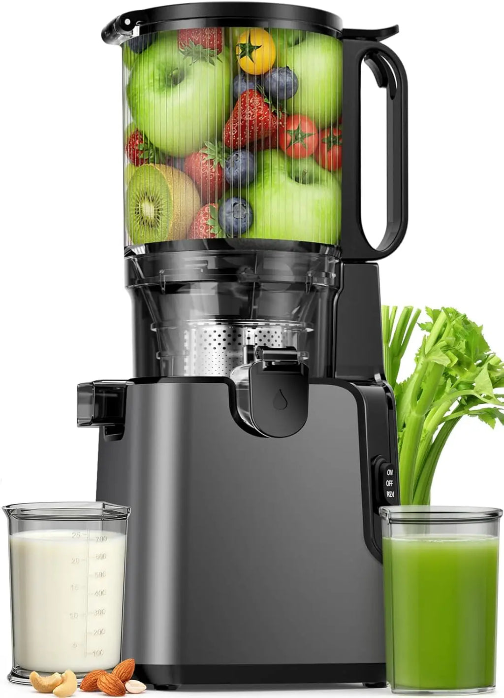 2-in-1 Cold Press Juicer, 5.8" Wide Chute, 400W Masticating Juicer for Whole Fruits & Veggies, Easy Clean, Nut Milk & Juice