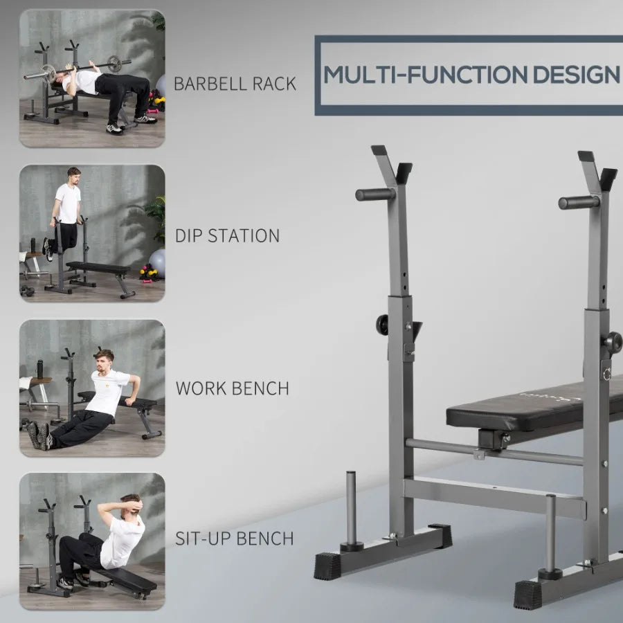 Adjustable Weight Bench Foldable Bench Press with Barbell Rack and Dip Station for Home Gym Strength Training Multiuse Workout