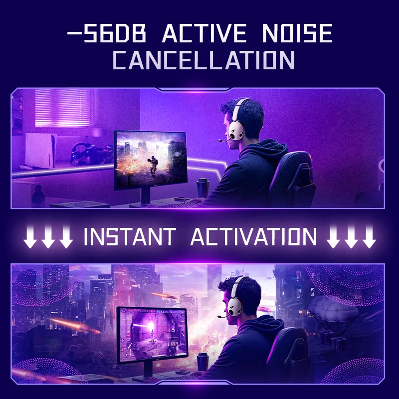 Picun UG-10A 56dB Gaming Wireless Headphone with Mic Over-Ear Headset Bluetooth 6.0 40mm Driver 2.4G/Wireless/Cable Earphones