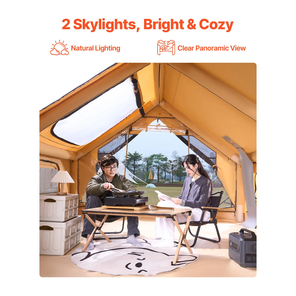 VEVOR Inflatable Tents for Camping Easy Setup Blow up Tent with Hand Pump Glamping Tent with Skylight Stove Jack & Mesh Windows
