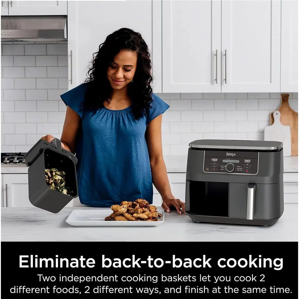 8 Quart DualZone Air Fryer with 2 Independent Baskets, Versatile Cooking Modes for Roasting, Broiling, Dehydrating, and More - B