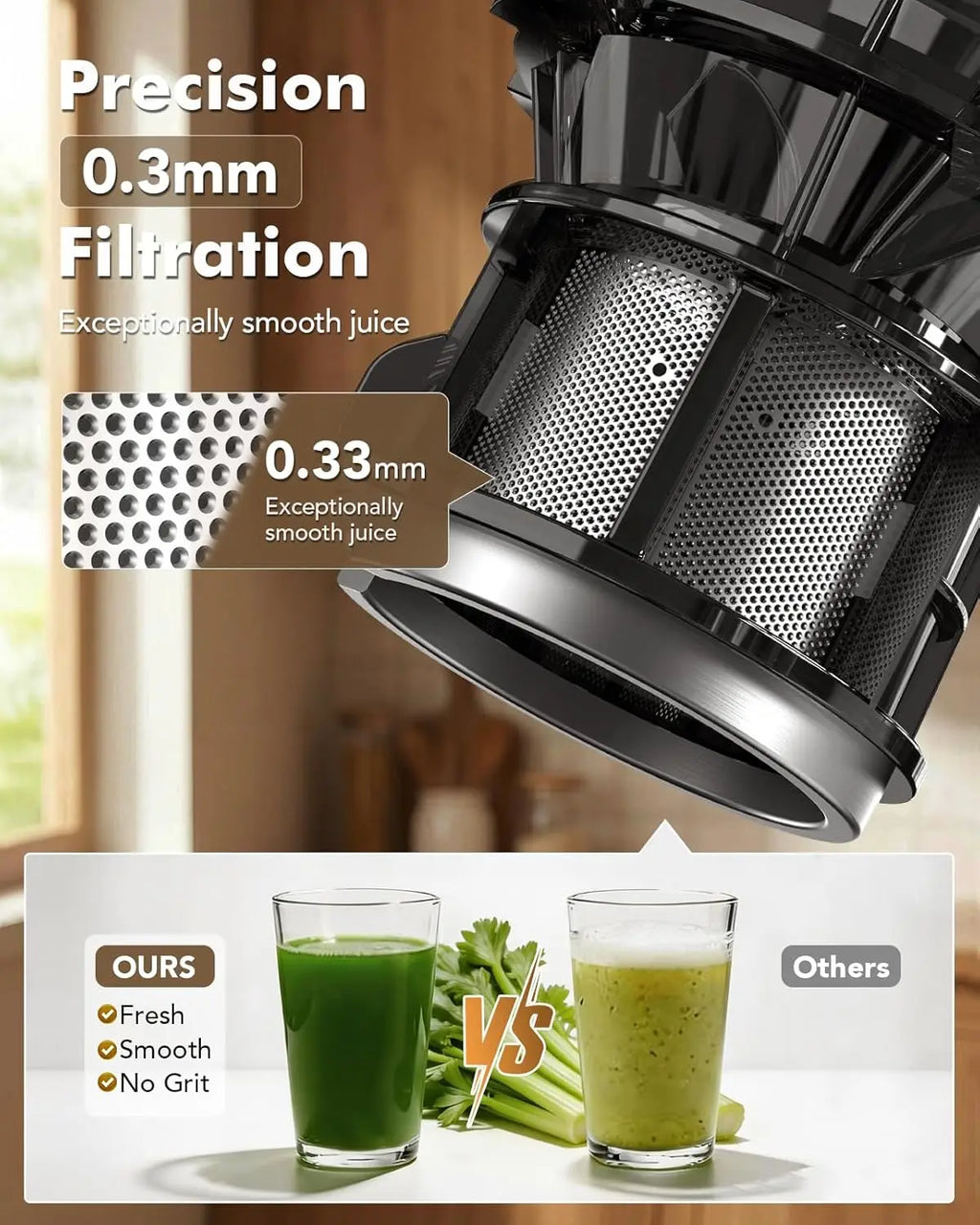 Cold Press Juicer Machines, 5.8'' Large Feed Chute for Whole Fruits and Vegetables, 300W Slow Masticating Juicer, High Juice Yield, 5 Smart Modes, Easy to Clean