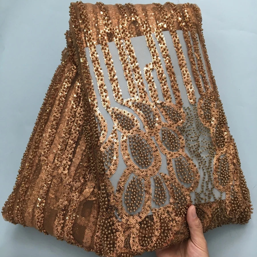 SJD LACE African Luxury Beads Mesh Lace Fabrics Nigerian Tulle 2025 French Tulle Beaded Net Lace for Women Evening Dresses A4034