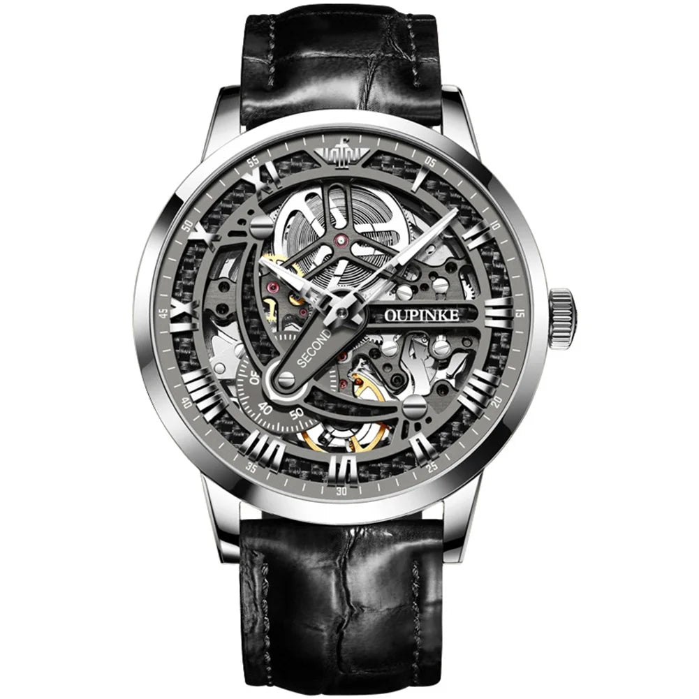OUPINKE 3173 Man Watches Top Brand Automatic Mechanical Watch For Men Skeleton Flywheel Luxury 50M Waterproof Dress Hand Clock