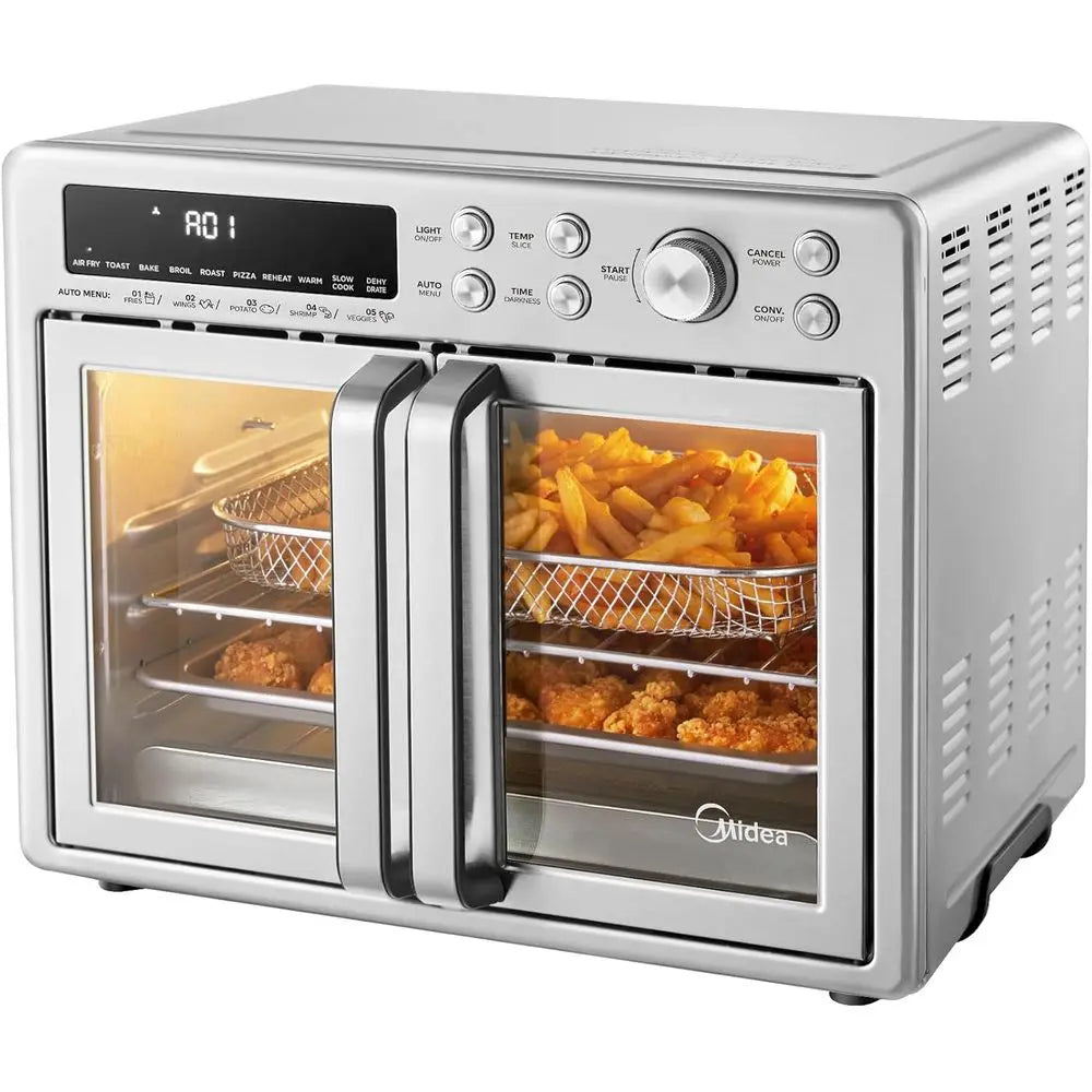 Extra Large 26.4 QT Air Fryer Toaster Oven Combo, 10-in-1 Multifunction, 25% Faster Cooking, 90% Less Oil, Stainless Steel