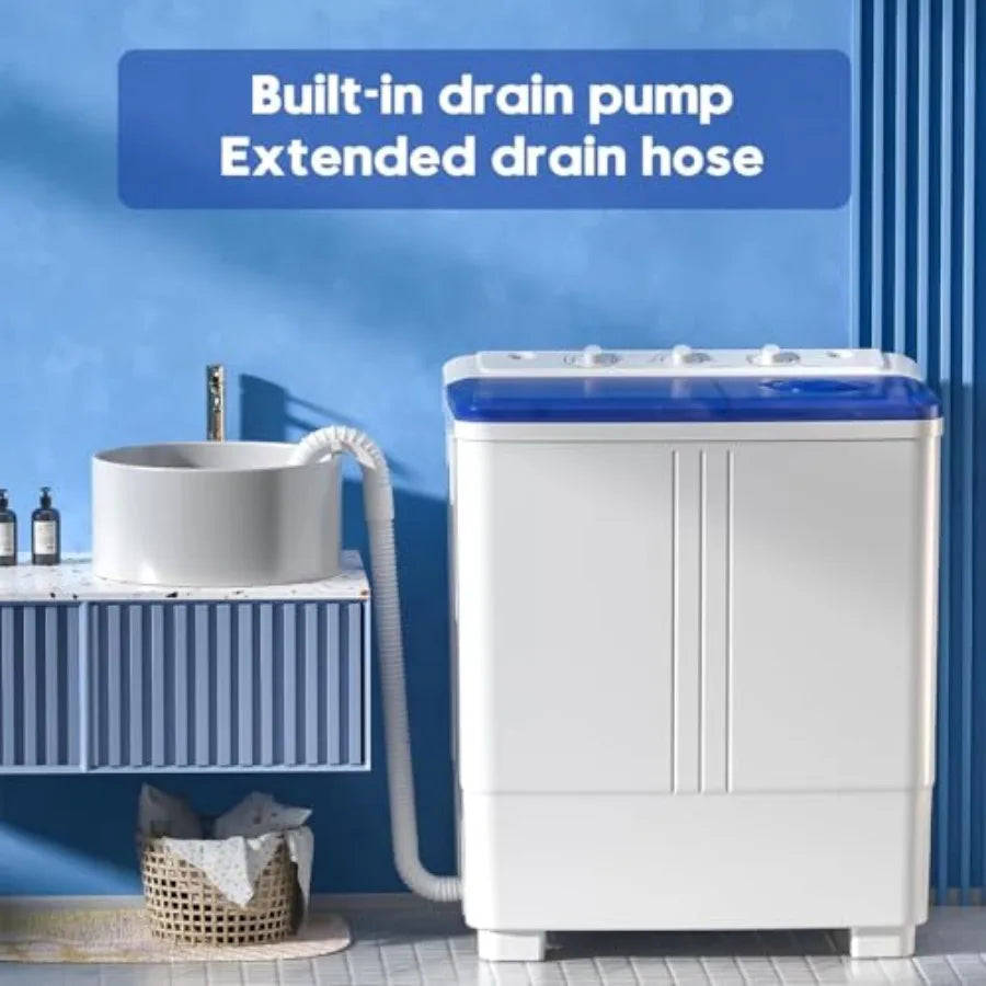 Portable washer and dryer combo for apartment, RV, dorm laundry use; blue twin tub unit with 20 lbs capacity and 1.5 cu.ft drye