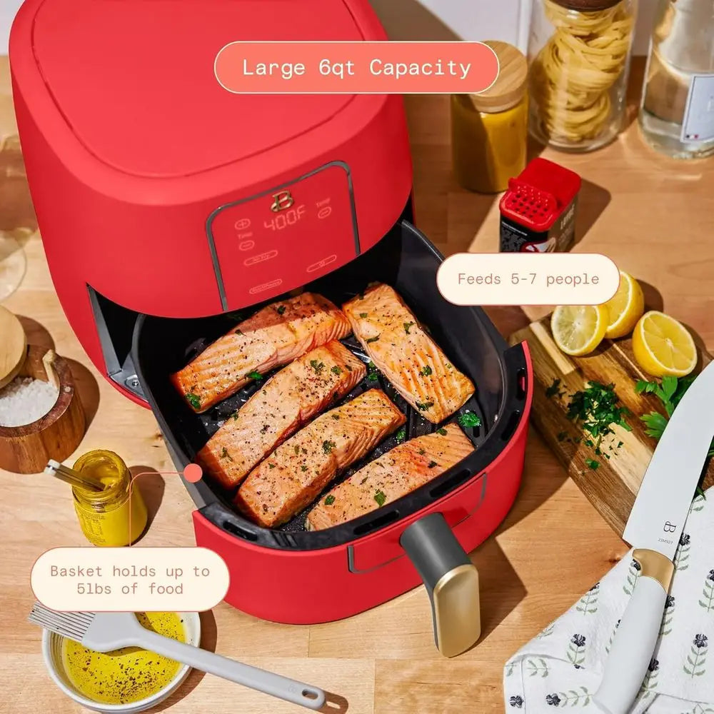 6 Quart Digital Air Fryer, Large Touch Screen with Programmable Time and Temperature, 4-in-1 Roasting, Reheating, Dehydrating, N