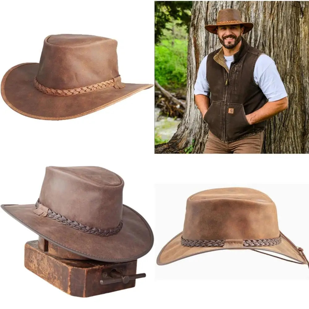 Cowboy Hats - Premium Leather Crushable Outback Hat, Handcrafted for Travel Durability and Style