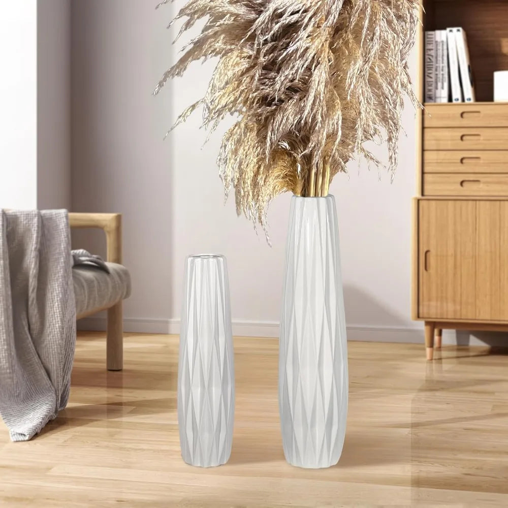 Large White Ceramic Floor Vase 24 Inches - Tall Glossy Glazed Vases for Home Decor, Living Room, Bedroom, Office, Suitable for F