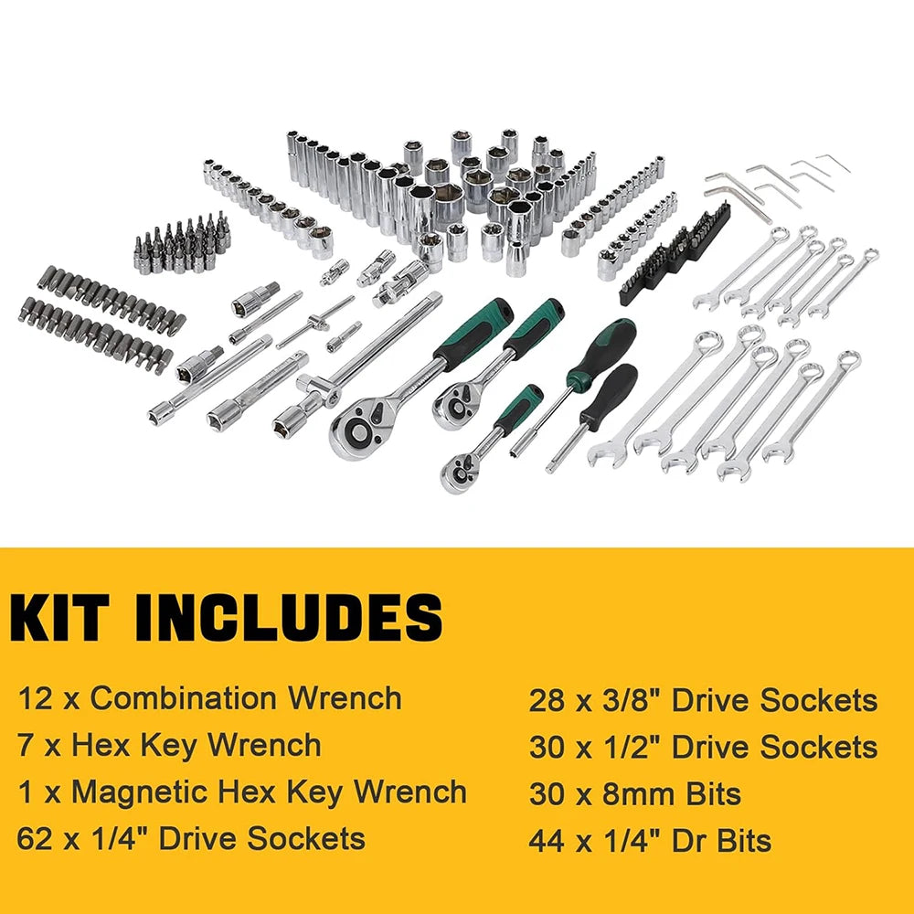 216-Piece Home & Auto Repair Tool Kit - Complete Socket Wrench Mechanics Tool Set with Storage Case for Car Maintenance