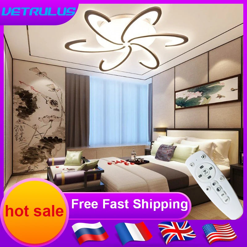 Modern Led Chandeliers Living Dining Room Bedroom Flower Acrylic Aluminum kitchen Ceiling Lamp Home Decor Fixture Pendant Light