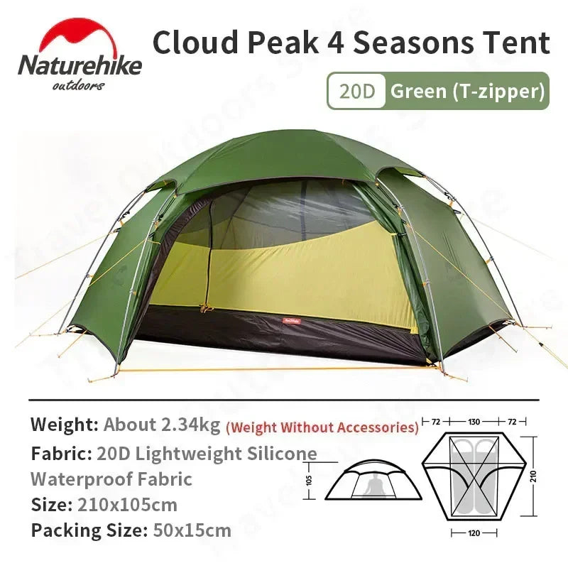 Naturehike Cloud Peak Camping Tent Ultralight Portable Travel Waterproof Tourist Hiking Awning Double Layer Tent 20D 2 People