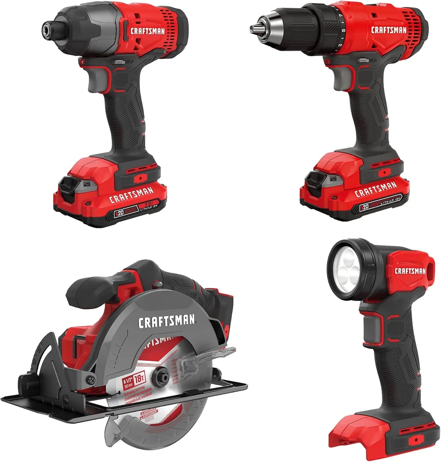20V MAX 4-Tool Power Tool Combo Kit: Circular Saw, Impact Driver, Drill, LED Light, Batteries & Charger Included