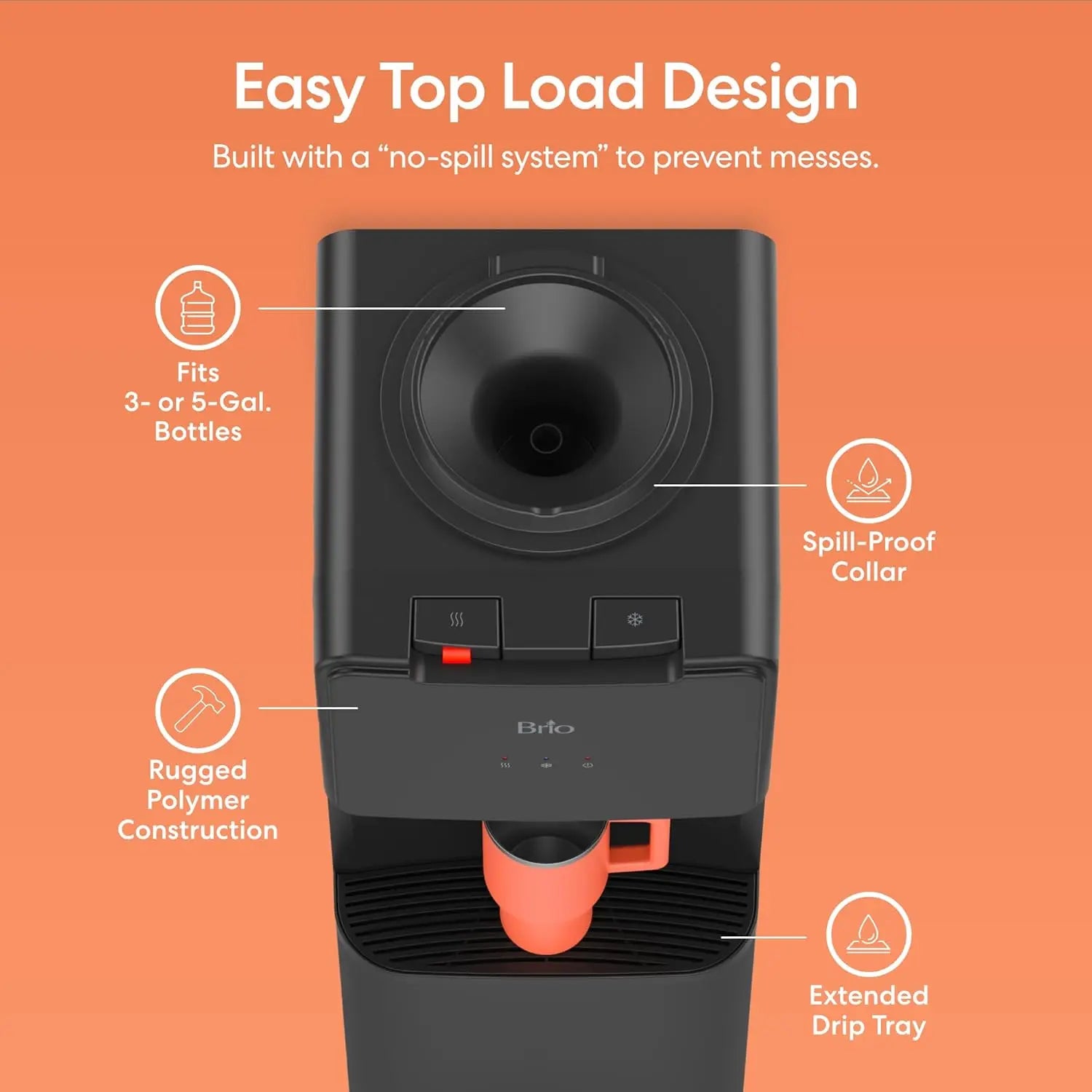 Top-Load Water Cooler Dispenser for 3-5 Gallon Bottles, Hot & Cold with Spill-Free Loading and Child Safety Lock, Black
