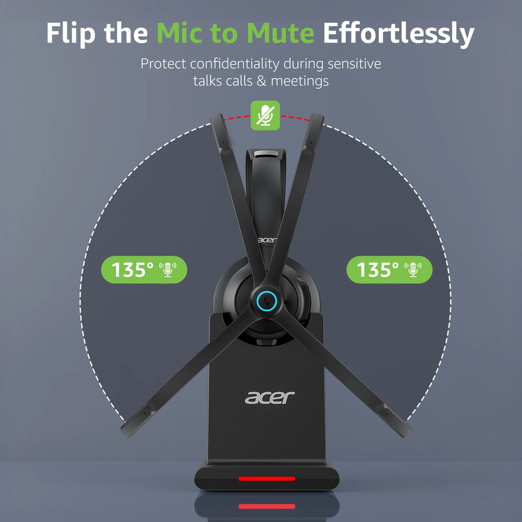 Acer HB02 Call Center Wireless Headset with Mic for Work 2.4G USB Dongle Bluetooth 5.3 Dual Mode Headphones ENC Clear Calls