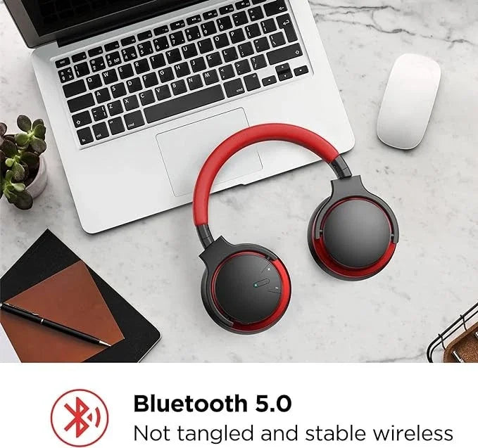 COMMALTA Active Noise Cancelling Over Ear Bluetooth Headphones - Brilliant Red